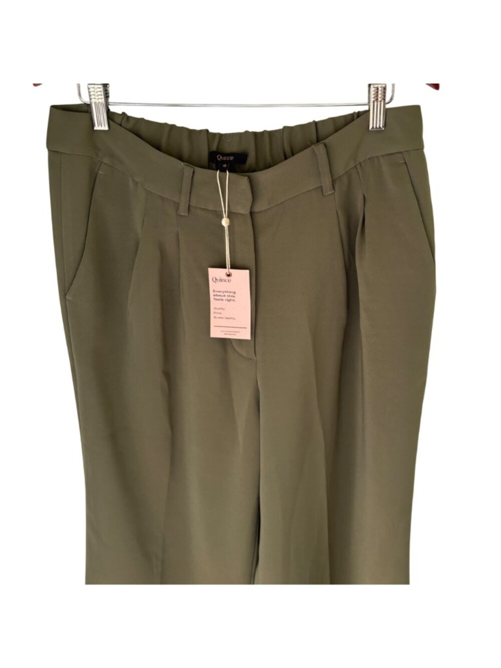 Quince Women's Stretch Crepe Pleated Wide Leg Pant in Olive Size 16 NWT - Picture 7 of 9